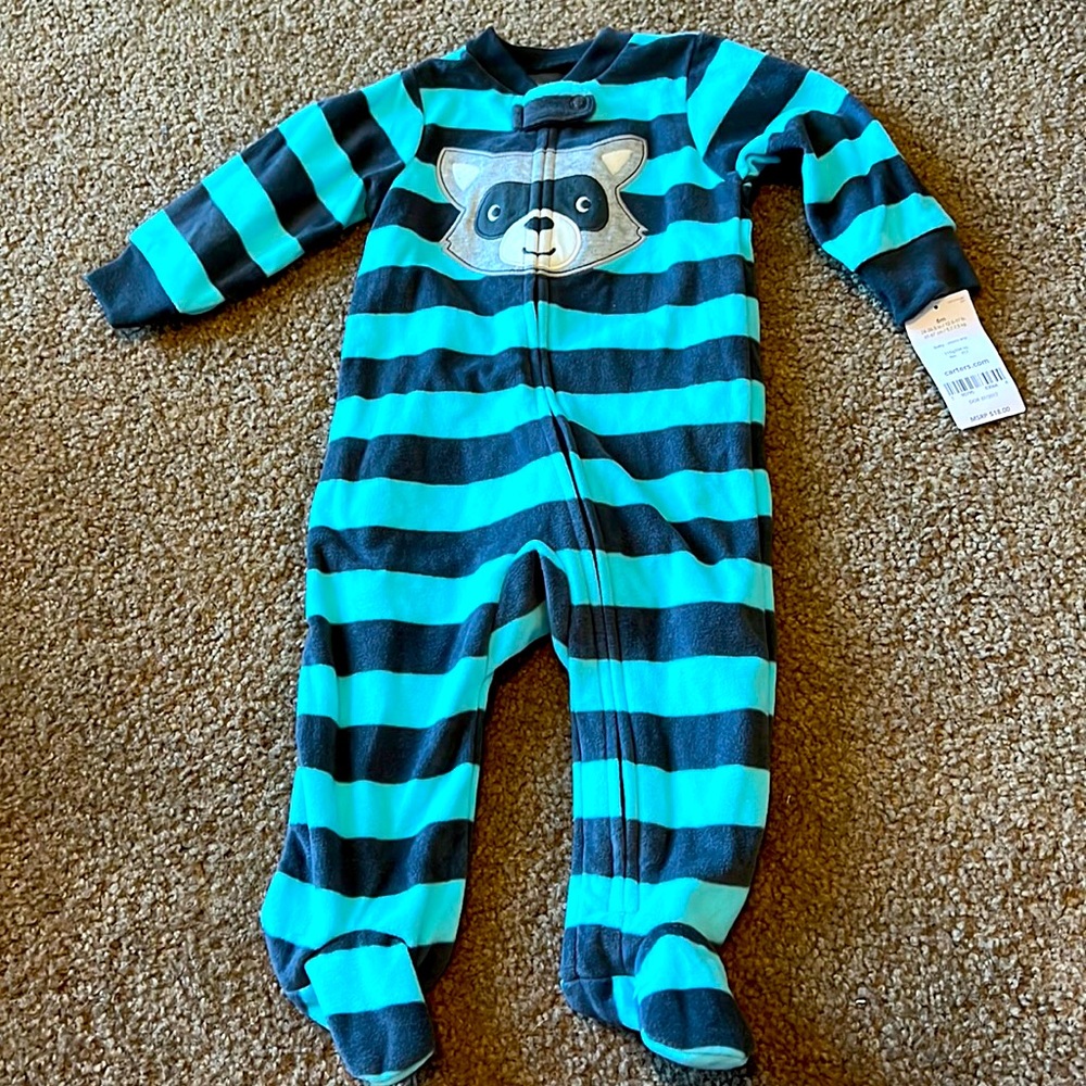 Carter’s BNWT Raccoon Stripe Zip up footie Pajamas.